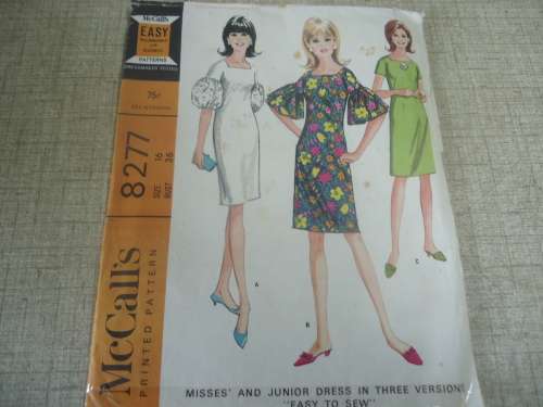 VINTAGE McCALL'S PATTERNS 8277 DRESS IN 3 STYLES,  SIZE 16 BUST 36" -COMPLETE