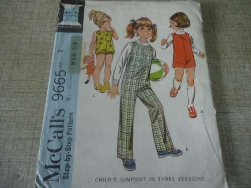 McCALL'S PATTERNS 9665  GIRLS DUNGAREES - JUMP SUIT IN 3 VERSIONS SIZE 3 YEARS COMPLETE