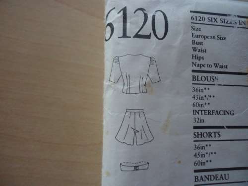 NEW LOOK PATTERNS 6120 -6 SIZES IN ONE -SHORTS/BIKINI TOP/BLOUSE  SIZES 8 - 18 - COMPLETE