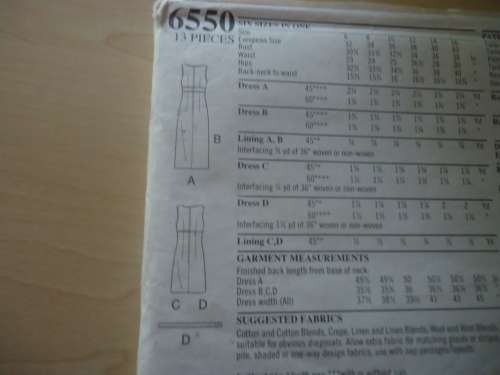 NEW LOOK PATTERNS 6550 -6 SIZES IN ONE -PINAFORE DRESS  SIZES 6 - 16 - COMPLETE & UN-CUT