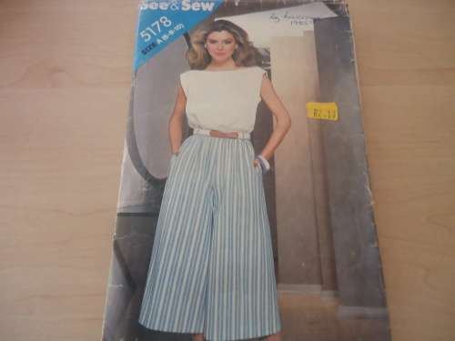 BUTTERICK "SEE &  SEW" PATTERN 5178 TOP & CULOTTES SIZE A = 6 + 8 + 10 - COMPLETE