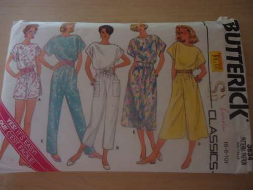 BUTTERICK  PATTERN 3634 JUMPSUIT SIZE 6 + 8 +10  COMPLETE