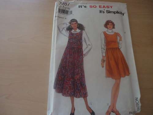 SIMPLICITY PATTERNS 7987 PINAFORE DRESS SIZE A = 8 - 20 COMPLETE