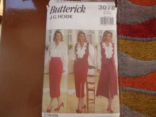 BUTTERICK PATTERN  3078  WAISTCOAT, BLOUSE & SKIRT SIZES 12 + 14 + 16 -   COMPLETE & UNCUT