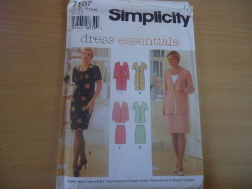 SIMPLICITY PATTERNS 7107 DRESS, JACKET & SKIRT  SIZES P = 12 + 14 + 16 COMPLETE & UNCUT