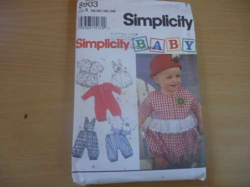 SIMPLICITY PATTERNS 8903 BABIES ROMPERS. PANTS & TOPS  SIZE NB, 6M, 12M, 18M COMPLETE &  UNCUT