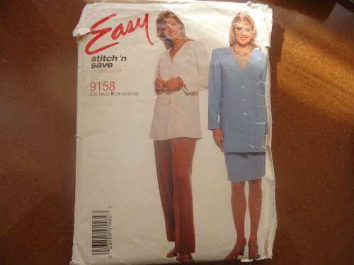 McCALL'S PATTERNS 9158 UNLINED JACKET, PULL ON PANTS & SHIRT SIZE B = 16 + 18 + 20 + 22 COMPLETE
