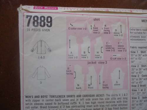 RETRO SIMPLICITY PATTERNS 7889 MEN'S POLO TOP SIZE NECK 14 - 14  1/2 CHEST 34 - 36"  - COMPLETE