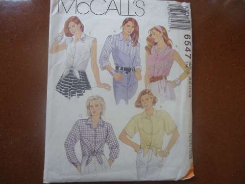 McCALL'S PATTERNS 6547 SHIRTS & TOPS SIZE AX = 4 + 6 + 8  COMPLETE