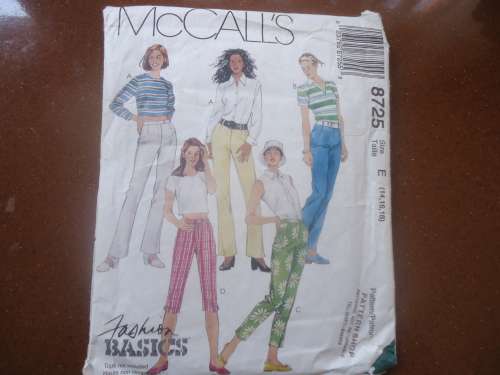 McCALL'S PATTERNS  8725 PANTS IN THREE LENGTHS SIZE E= 14 + 16 + 18 COMPLETE