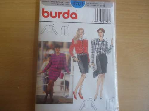 BURDA PATTERN 4701 STUNNING LADIES SHORT JACKET & SKIRT SIZES 10 - 20- COMPLETE & SEALED IN PK