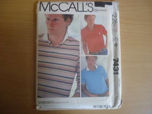 McCALL'S PATTERN  -7431 MEN'S TOP - STRETCH FABRIC SIZE MEN = LARGE COMPLETE & UNCUT