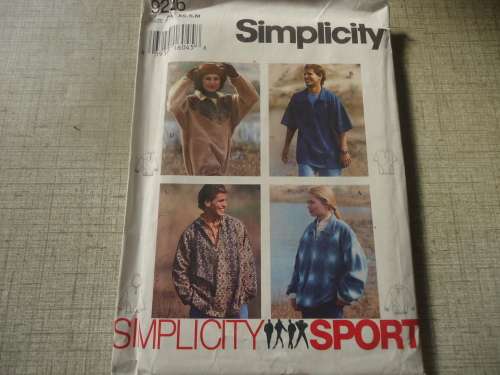 SIMPLICITY PATTERNS 9226 UNISEX SWEAT SHIRT SIZE XSMALL, SMALL +  MEDIUM - COMPLETE & UNCUT