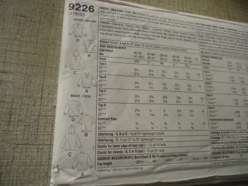 SIMPLICITY PATTERNS 9226 UNISEX SWEAT SHIRT SIZE XSMALL, SMALL +  MEDIUM - COMPLETE & UNCUT