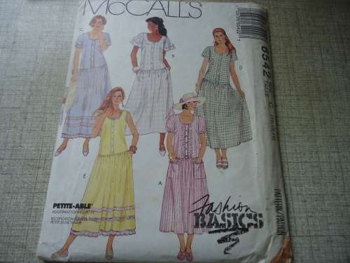 McCALL'S PATTERN 6542  LOOSE FITTING  DROP WAIST DRESS SIZE C = 10 + 12 + 14   COMPLETE & UNCUT