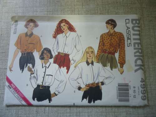 BUTTERICK PATTERN 4999 BLOUSES IN 5 STYLES  SIZE 8 + 10 + 12    COMPLETE & UNCUT