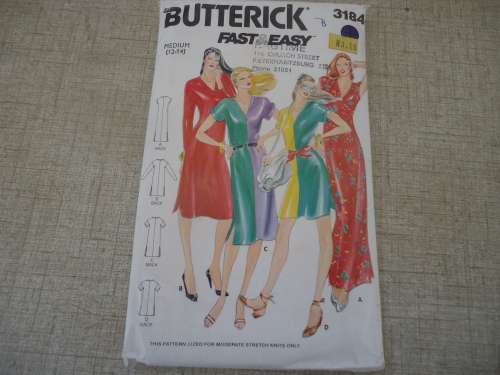 BUTTERICK  PATTERN 3184  DRESS with/without CONTRACT SIZE 12 - 14 complete