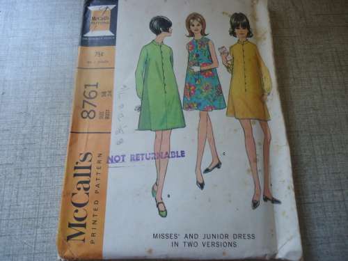 VINTAGE McCALL'S PATTERN  - 8761 MANDARIN COLLAR DRESS    SIZE 14 BUST 34" - COMPLETE & UNCUT