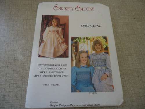 SMICKETY SMOCKS -LEIGH-ANNE  PATTERNS - SMOCKING  DRESS SIZE 5 - 8 YEAR