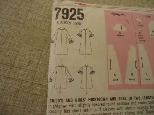 SIMPLICITY PATTERNS 7925 GIRL'S NIGHTIE & ROBE SIZE 12 YEARS BREAST 30" COMPLETE