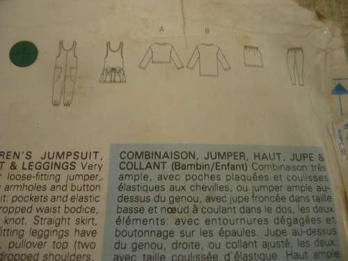 BUTTERICK PATTERN 4527 GIRLS DUNGAREES, JUMPER, TOP, SKIRT & LEGGINGS SIZE 1 + 2 + 3 YEARS COMPLETE
