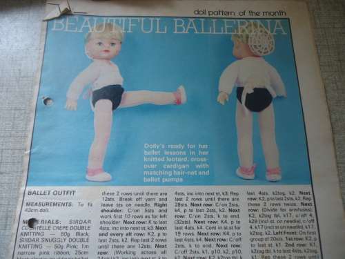 LIVING & LOVING MAY 1978 - BEAUTIFUL BALLERINA - BALLET LEOTARD, WRAP AROUND, & TIGHTS -43 CM DOLL