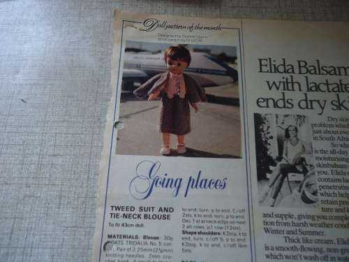 LIVING & LOVING JUNE 1981 - GOING PLACES - TWEED SUIT & TIE-NECK BLOUSE- 43 CM DOLL