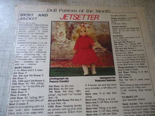 LIVING & LOVING AUGUST 1983 -JETSETTER - SKIRT & JACKET - 43 CM DOLL