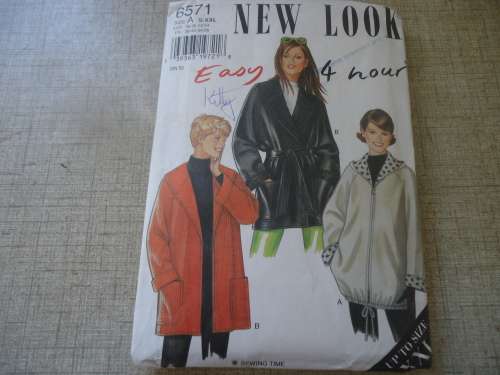 NEW LOOK PATTERNS 6571 -5 SIZES IN ONE-WINTER JACKET &HOOD OR COLLAR- SIZES SMALL - XXL  SEE DESC