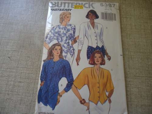 BUTTERICK  PATTERN 5387 BLOUSES SIZES 12 + 14 + 16 COMPLETE