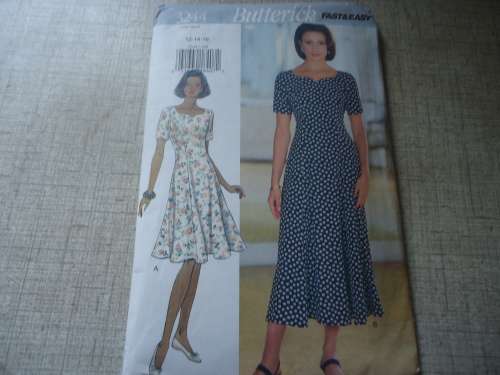 BUTTERICK  PATTERN 3244 LOOSE FITTING FLARED DESS & SHAPED NECK SIZE 12 + 14 + 16 COMPLETE