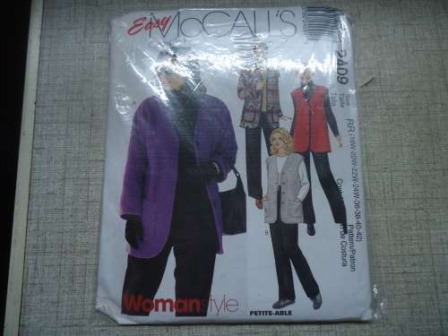 McCALL'S PATTERN  -2409 UNLINED JACKET, TOP & PULLON PANTS  SIZE RR=18W+20W+22W+24W+36+38+40+42