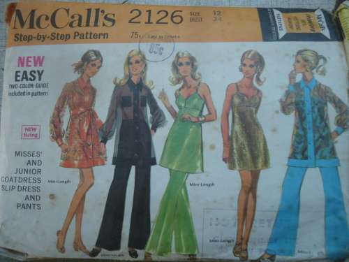 VINTAGE McCALL'S PATTERNS -2126  COAT & SLIP DRESSES & PANTS SIZE 12 BUST 34" COMPLETE