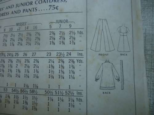 VINTAGE McCALL'S PATTERNS -2126  COAT & SLIP DRESSES & PANTS SIZE 12 BUST 34" COMPLETE