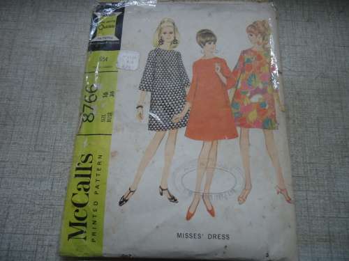 VINTAGE McCALL'S PATTERN 8766 WIDE SLEEVED DRESS SIZE 16 BUST 36" COMPLETE
