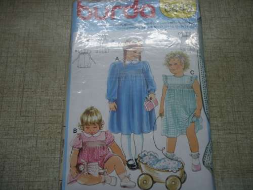 BURDA PATTERNS 6443 GIRL'S SMOCK DRESS SIZES 6 M, 12 M, 18 M, 2 + 3 + 3/4 + 4 YRS COMPLETE