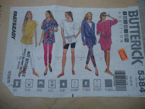 BUTTERICK PATTERN 5384 TOP, SKIRT, LEGGINGS & HEADBAND  SIZE 12 + 14 + 16 COMPLETE