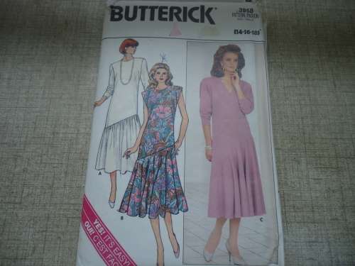 BUTTERICK PATTERN 3958 PULL OVER DRESS WITH FLARED SKIRT SIZES 14 + 16 + 18 COMPLETE & UNCUT