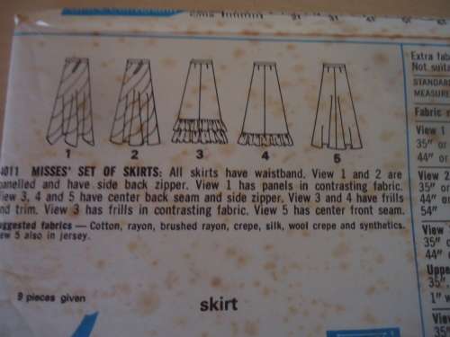 STYLE PATTERNS 4011 SET OF SKIRTS SIZE 14 WAIST 28"   COMPLETE