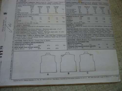 McCALLS PATTERNS 9242  WAISTCOAT 3 STYLES ALL SIZES 8 - 22 COMPLETE & UNCUT