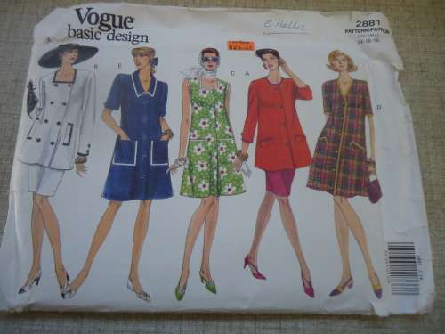 VOGUE PATTERNS 2881 LOOSE FITTING A LINE DRESS+TUNIC+SKIRT SIZE 14 + 16 + 18  COMPLETE & UNCUT