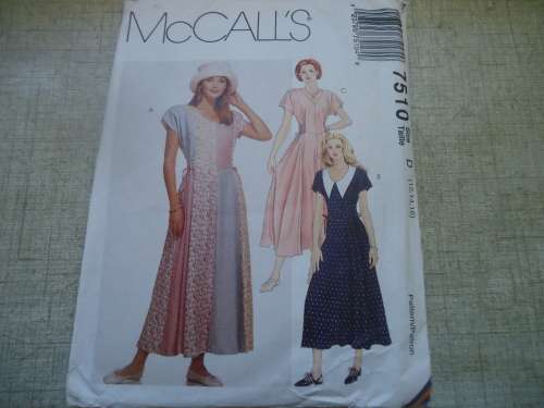 McCALL'S PATTERN 7510-PULLOVER DRESS WITH PRINCESS SEAMS SIZE D = 12 + 14 + 16  COMPLETE