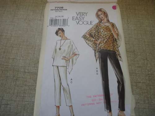 VERY EASY VOGUE PATTERNS 7708 HANDKERCHIEF TOP, TANK TOP & PANTS  SIZE  14 + 16 + 18  COMPLETE