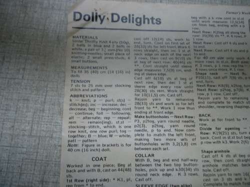 DOLLY DELIGHTS - FOR 14/35 CM  & 16"/40CM  DOLLS - FARMERS WEEKLY OCTOBER 1979