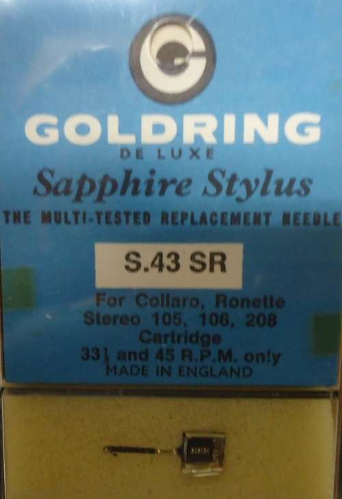 GOLDRING SAPPHIRE STYLUS S.43 SR-COLLARO RONETTE STEREO 105,106, 208 CARTRIDGE RECORD PLAYER NEEDLE