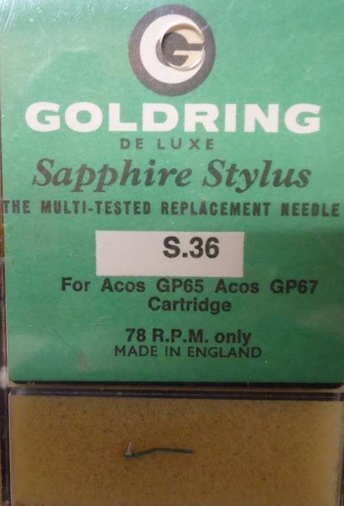 GOLDRING DE LUXE SAPPHIRE STYLUS S.36 FOR ACOS GP 65, ACOS GP 67 CARTRIDGE - RECORD PLAYER NEEDLE