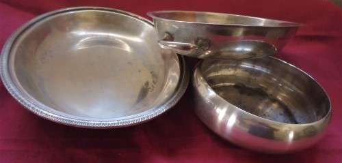 THREE SILVER PLATE SERVING BOWLS OR DISHES