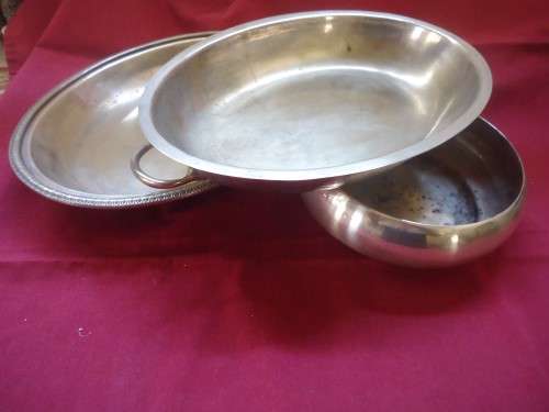 THREE SILVER PLATE SERVING BOWLS OR DISHES