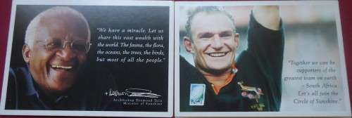 FRANCOIS PIENAAR CAPTAIN 1995 SPRINGBOK SQUAD & ARCHBISHOP DESMOND TUTU- SUNSHINE APPEAL POST CARD