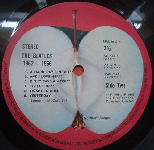 THE BEATLES -1962/1966 - RED ALBUM-1964 APPLE UK VINYL DOUBLE LPS PCSP 717 WITH INNER SLEEVES